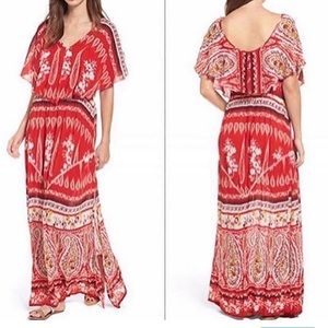 Red print maxi dress